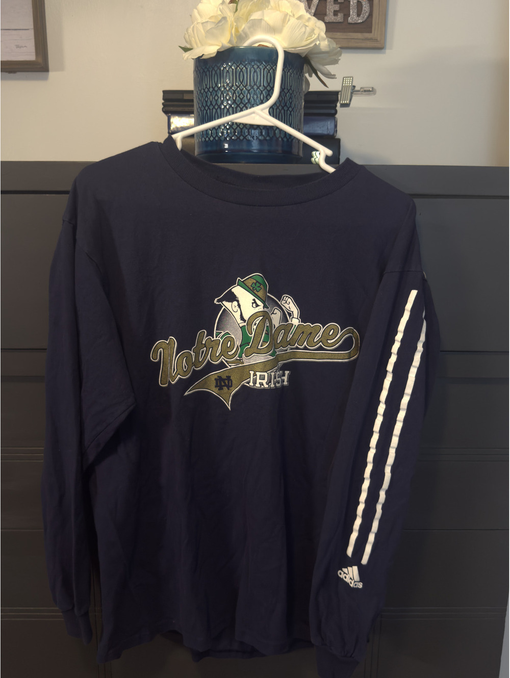 Adidas Men's Long Sleeve Notre Dame Irish Graphic Tee Navy Large